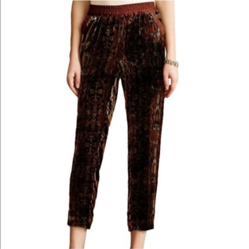 Anthropologie Elevenses Velvet Printed Pants